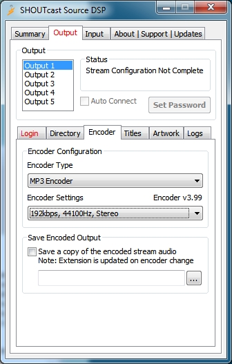 Shoutcast Source - instellen encoder