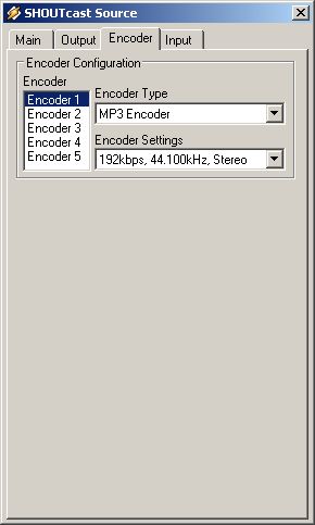 Shoutcast Source - instellen encoder